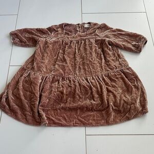 Mango Velvet Kids Dress in Soft Pink dusty Brown 4/5